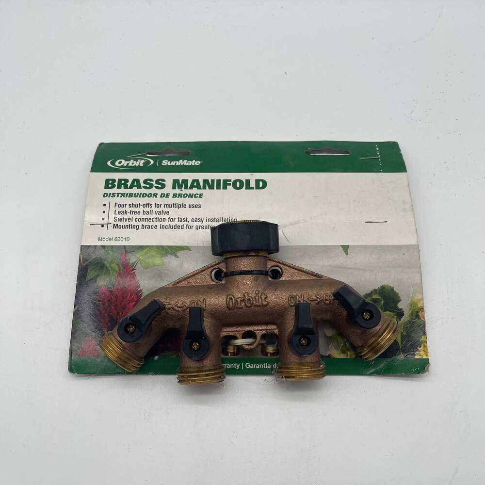 Orbit SunMate Brass 4-Outlet Garden Hose Faucet Manifold with Mounting Brace 620